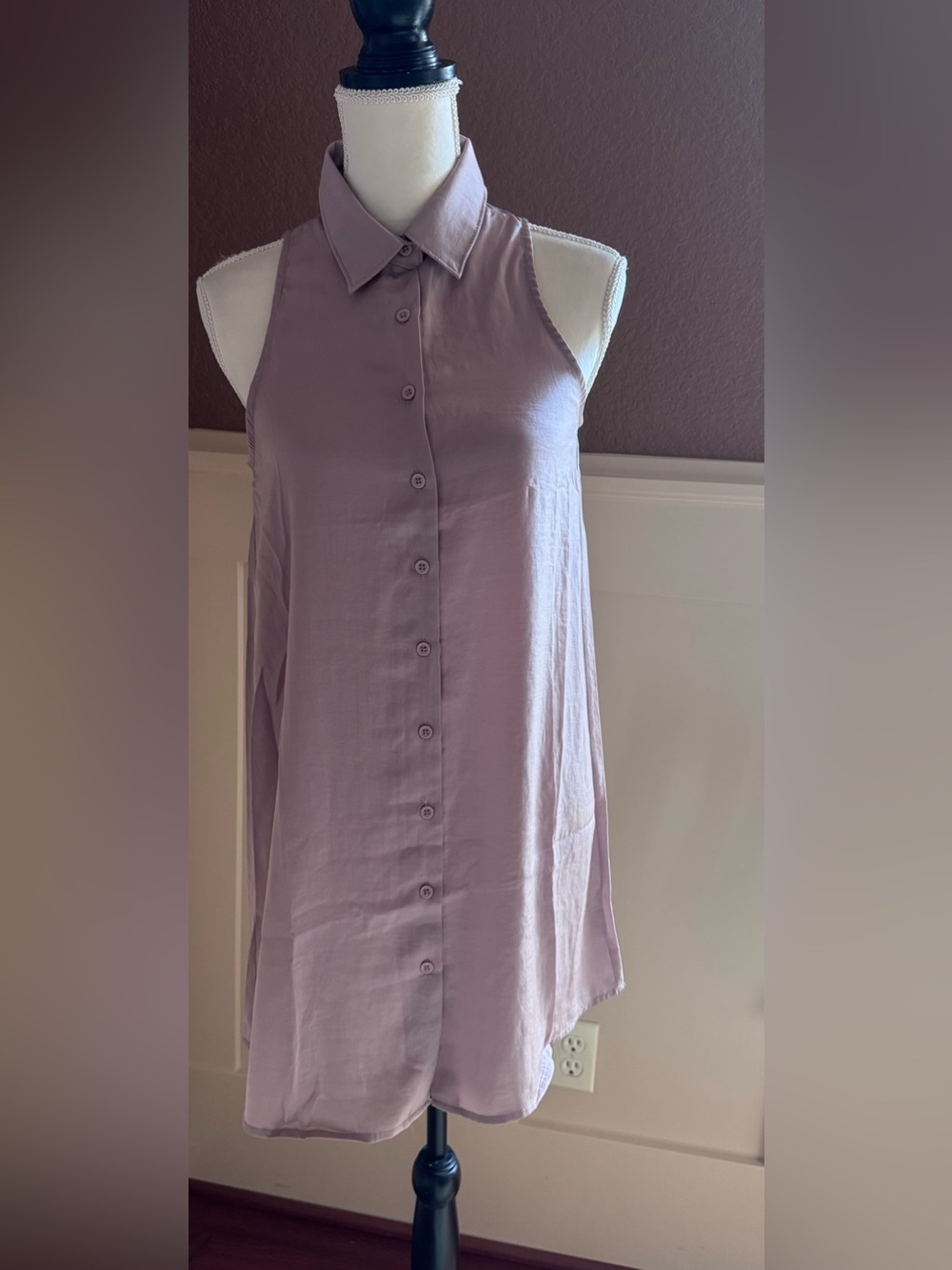Sleeveless Button-Down Tunic in Soft Lavender Blue Lemon